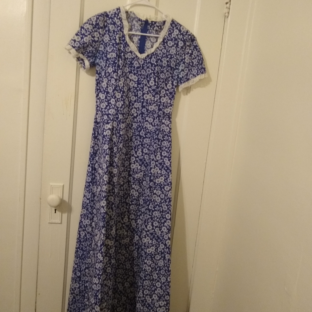Blue floral handmade dress